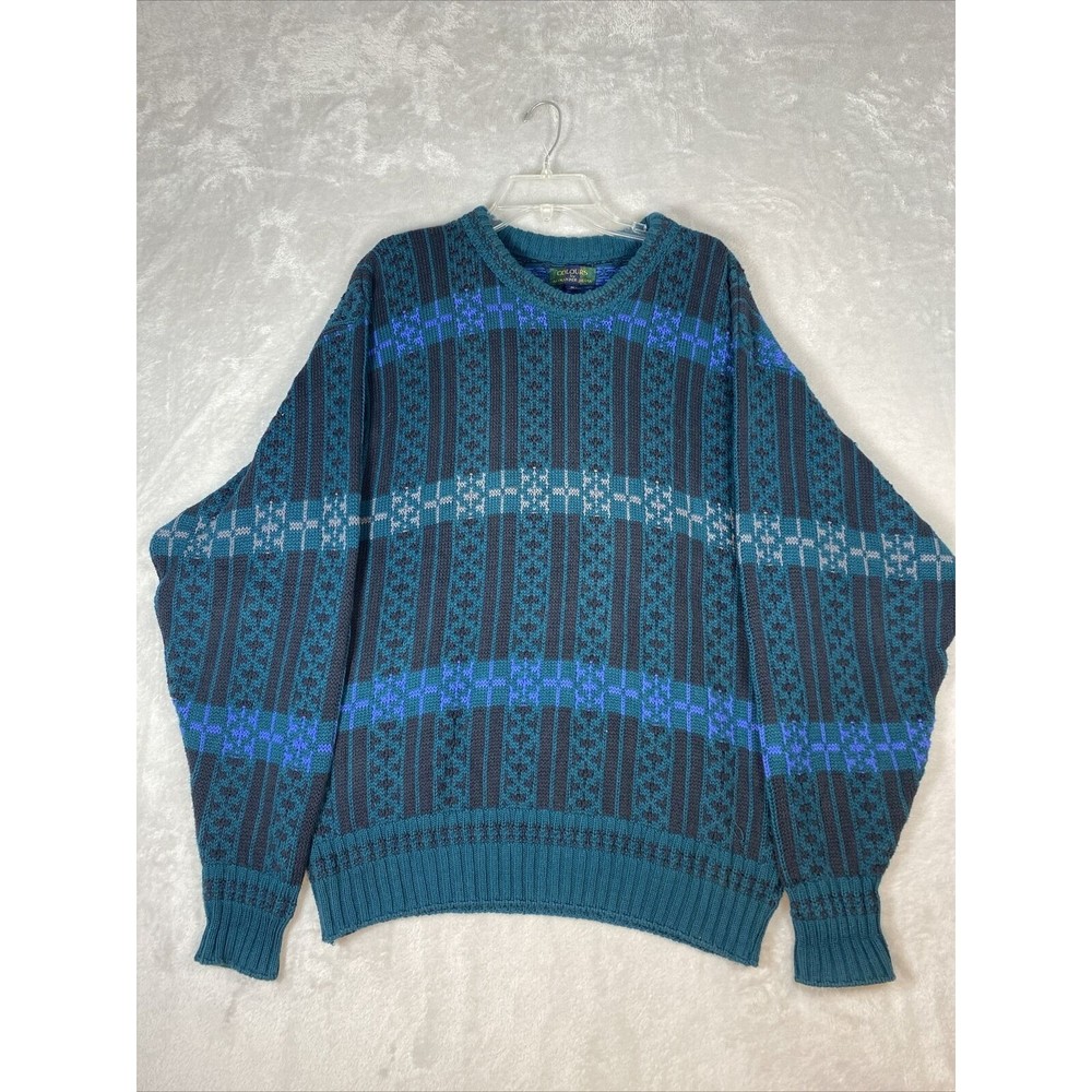 VTG Alexander Julian COLOURS Cable Knit Sweater‎ Med Coogi Style Biggie Made USA